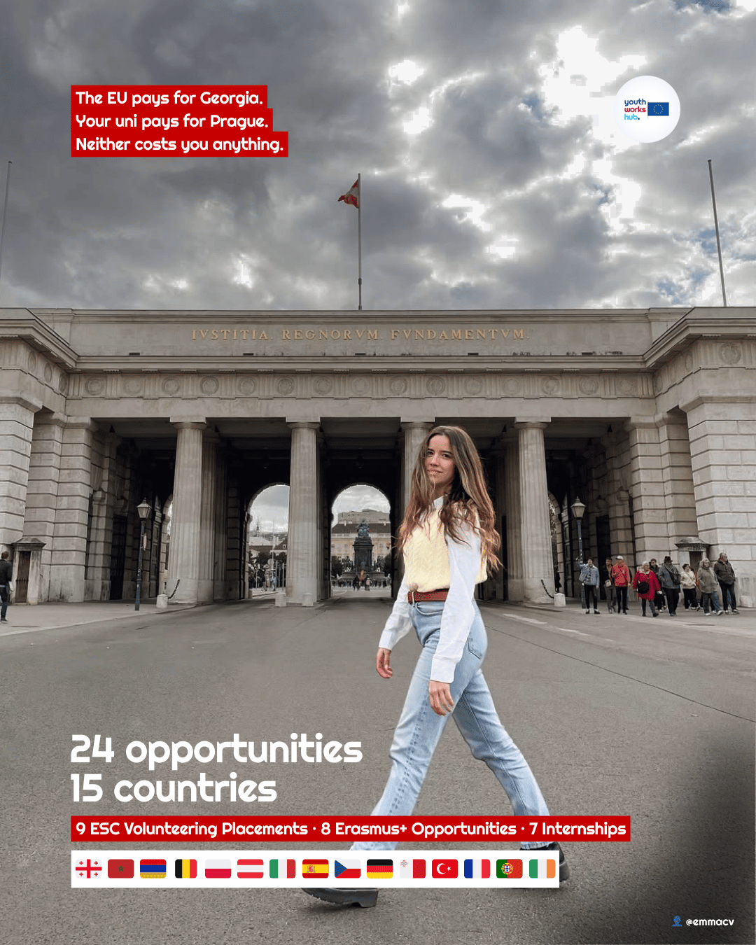 The EU pays for Georgia. Your uni pays for Prague. Neither costs you anything. 🌍 24 opportunities. This week only.