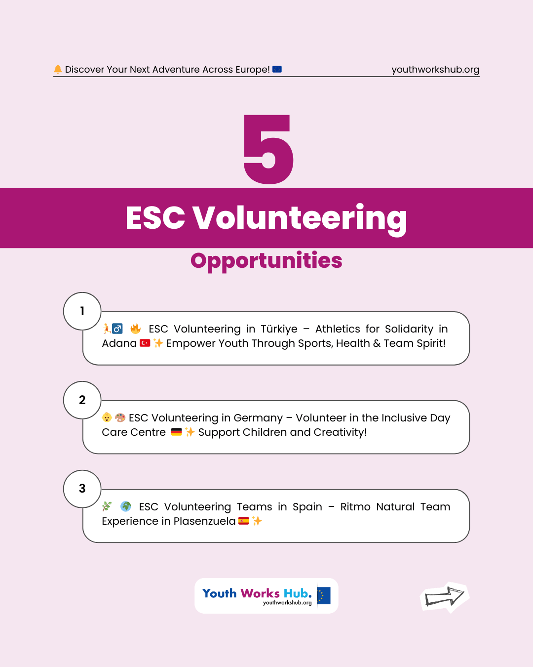 🌍✨ 5 New ESC Volunteering Opportunities Across Europe & Türkiye – Nature, Creativity, Youth Work & Sports! 🇪🇸🇧🇬🇩🇪🇹🇷🇷🇴
