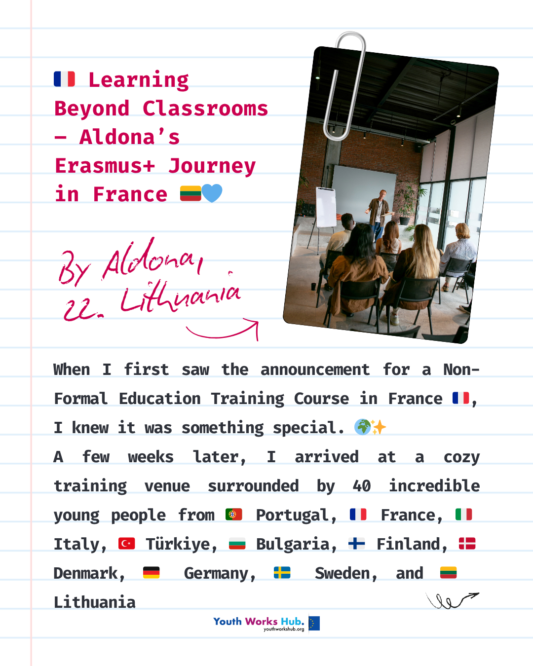 🇫🇷 Learning Beyond Classrooms – Aldona’s Erasmus+ Journey in France 🇱🇹💙