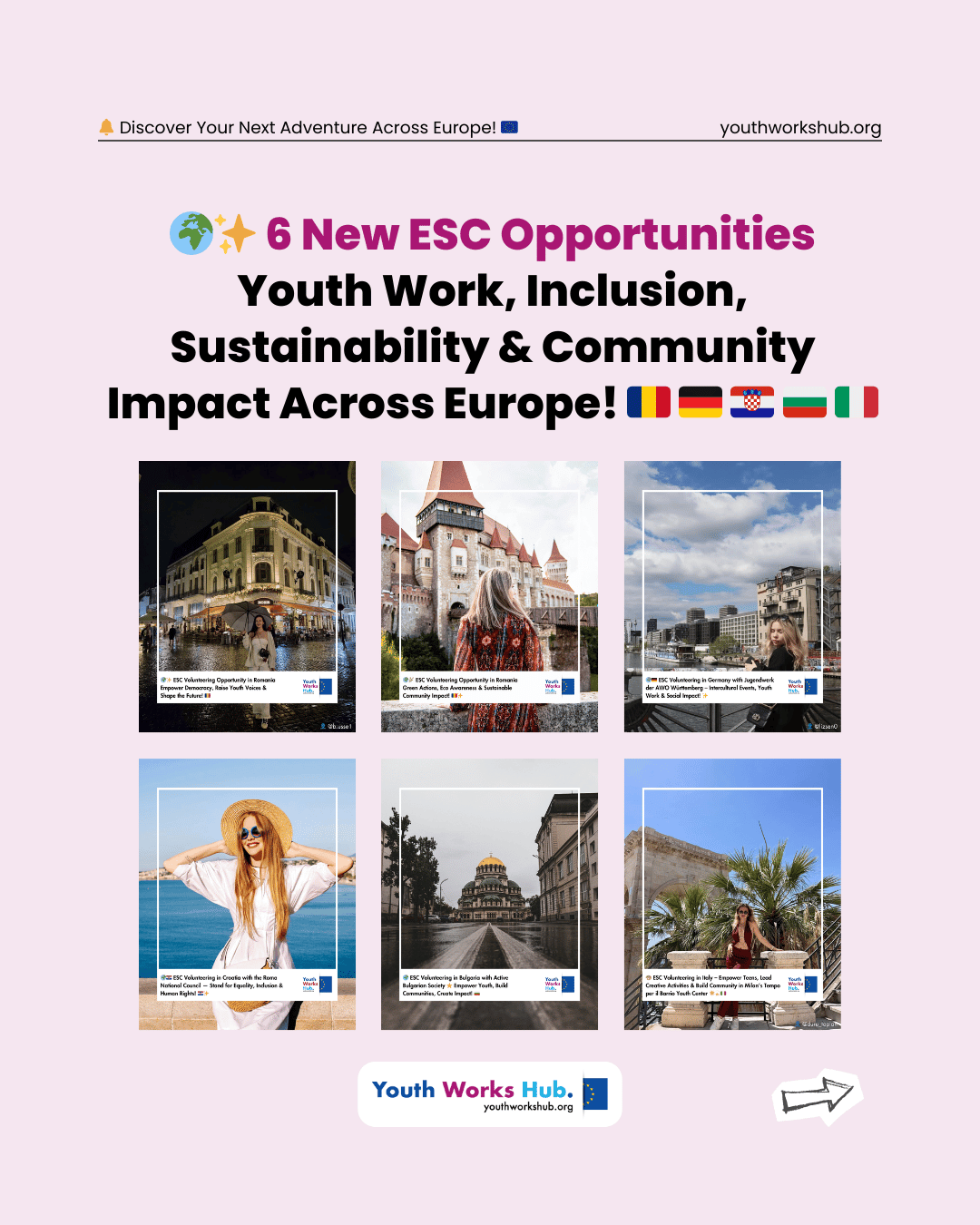 🌍✨ 6 New ESC Opportunities – Youth Work, Inclusion, Sustainability & Community Impact Across Europe! 🇷🇴🇩🇪🇭🇷🇧🇬🇮🇹