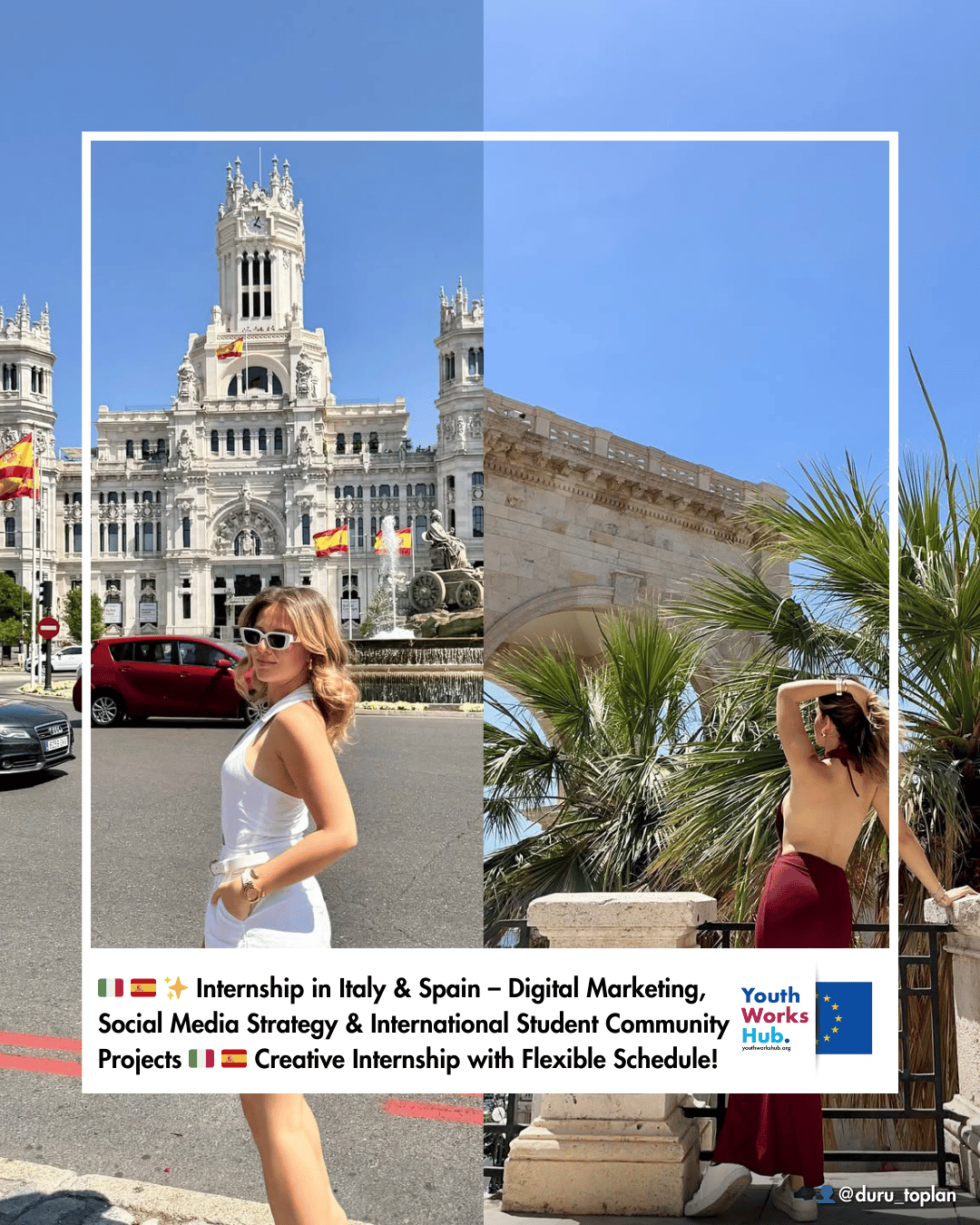 🇮🇹🇪🇸✨ Internship in Italy & Spain – Digital Marketing, Social Media Strategy & International Student Community Projects 🌍 Creative Erasmus+ Internship with Flexible Schedule! 🇮🇹🇪🇸