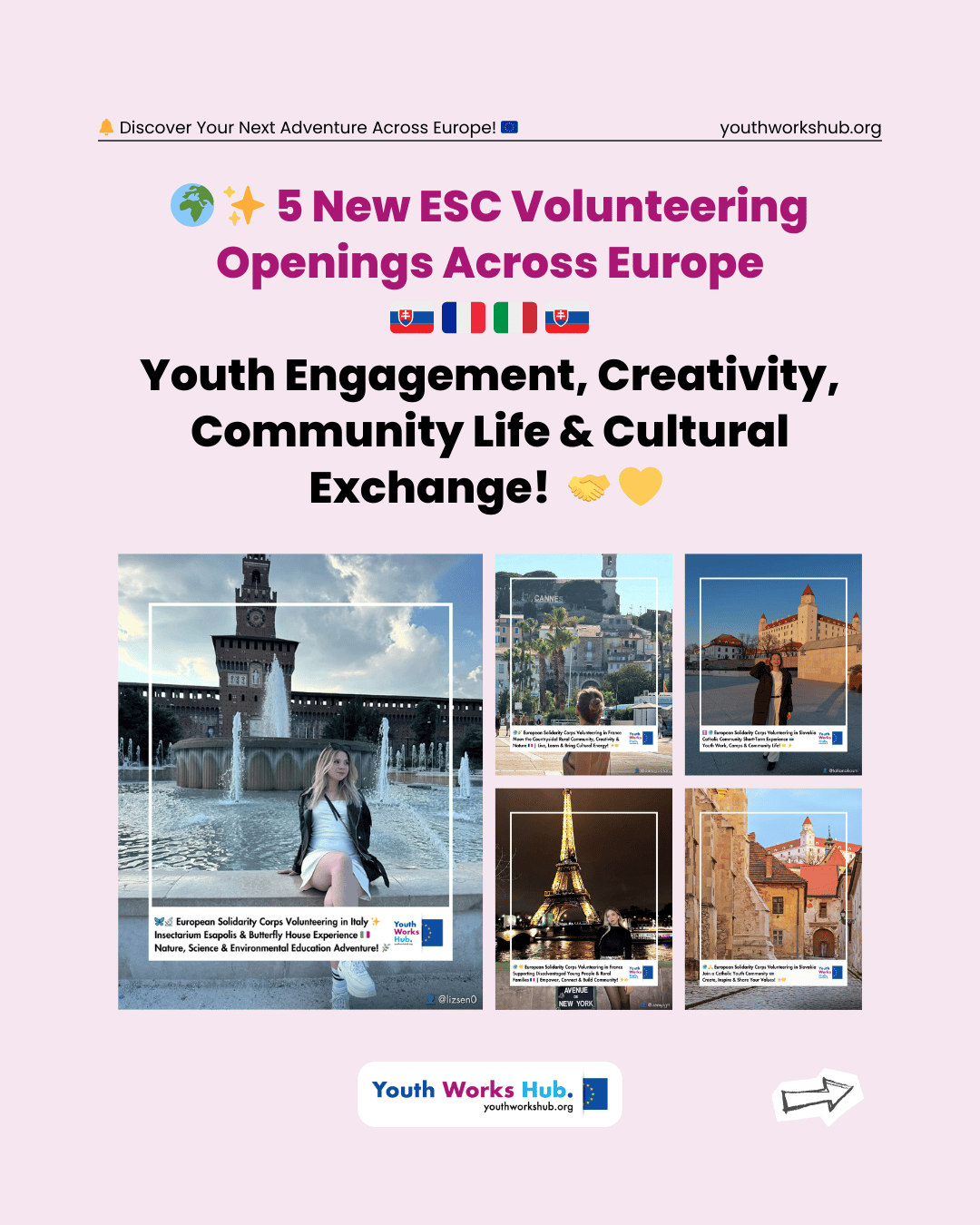 🌍✨ 5 New ESC Volunteering Openings Across Europe 🇸🇰🇫🇷🇫🇷🇮🇹🇸🇰 | Youth Engagement, Creativity, Community Life & Cultural Exchange! 🤝💛