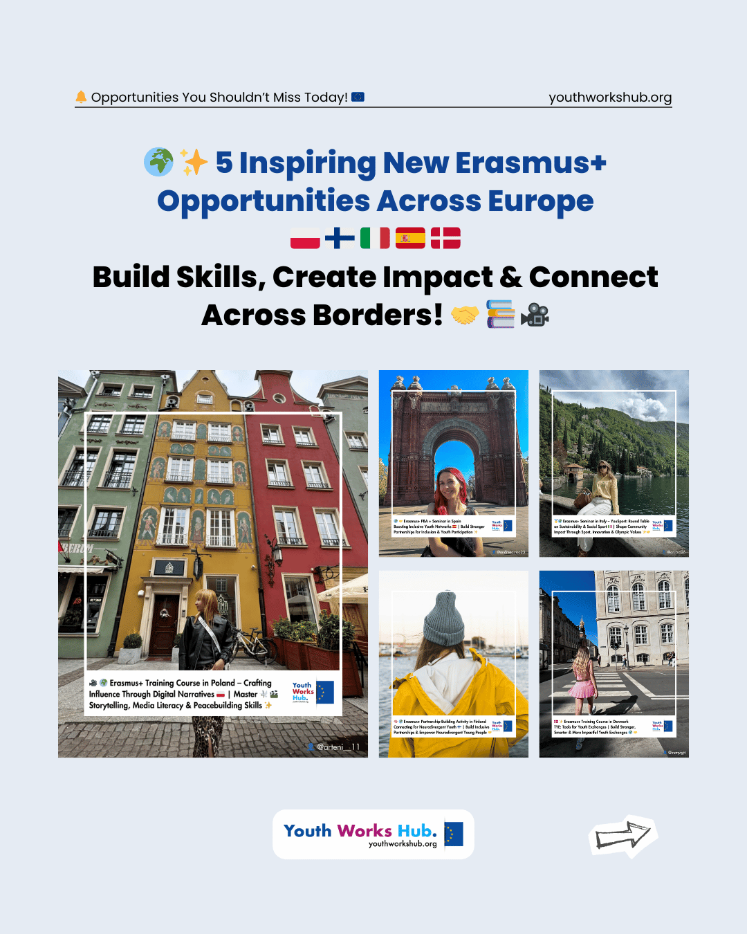 🌍✨ 5 Inspiring New Erasmus+ Opportunities Across Europe 🇵🇱🇫🇮🇮🇹🇪🇸🇩🇰 | Build Skills, Create Impact & Connect Across Borders! 🤝📚🎥